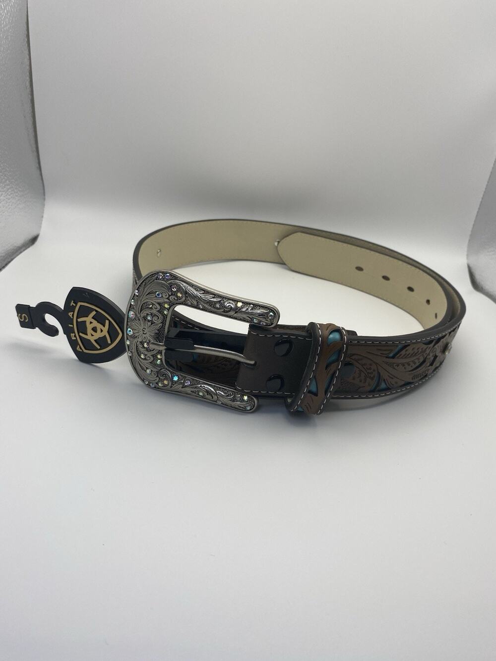 Ariat Floral Tooled W/Turquoise Inlay Belt Women’s Size S Brand New W Tag